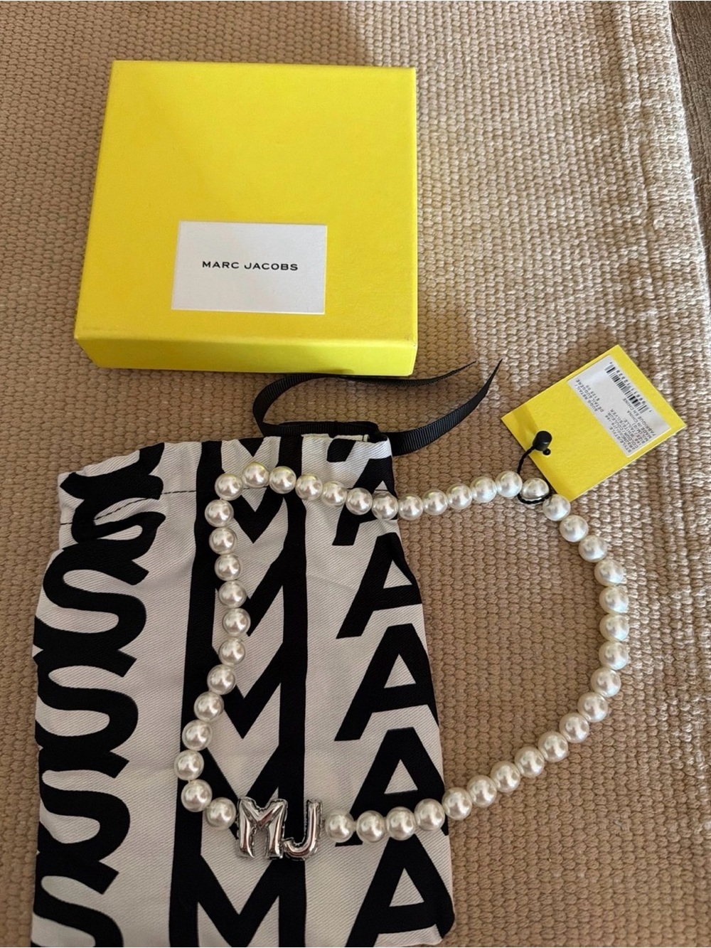 Marc Jacobs White Pearl Necklace with Silver MJ Charm